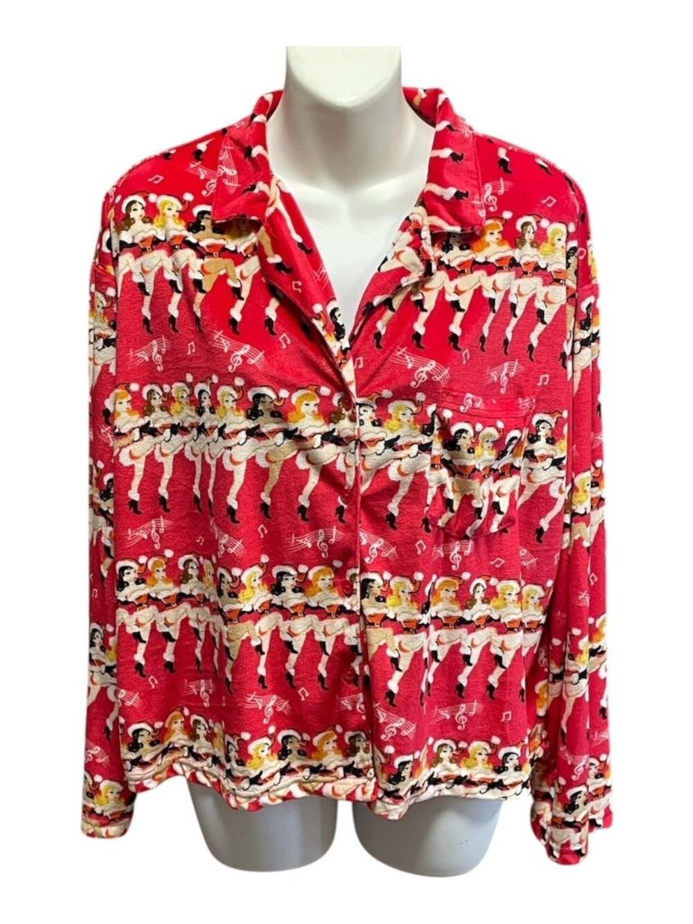 Holiday Time Women’s Super Minky Notch Collar Sleepshirt Dancing Pin-Up Girls L